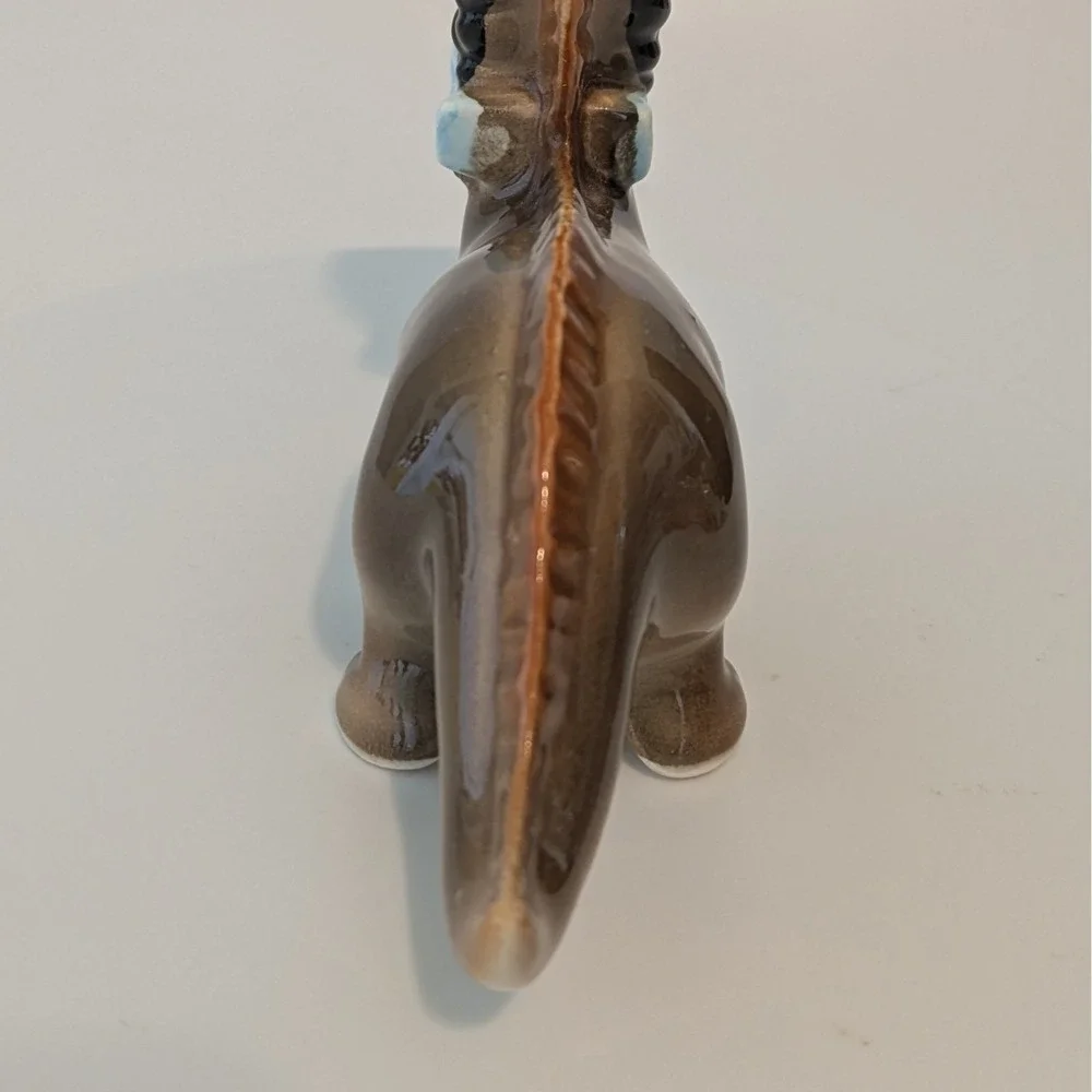 Vintage 1950s Norcrest Dinosaur Salt And pepper Shakers. Braids Teeth Boy Girl‎